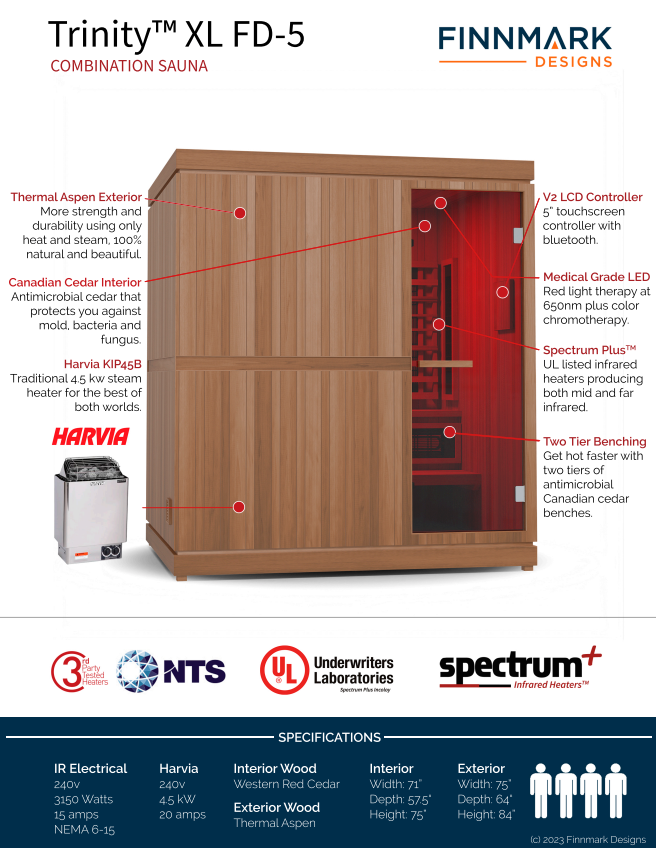The Trinity 4 Person Indoor Hybrid Sauna